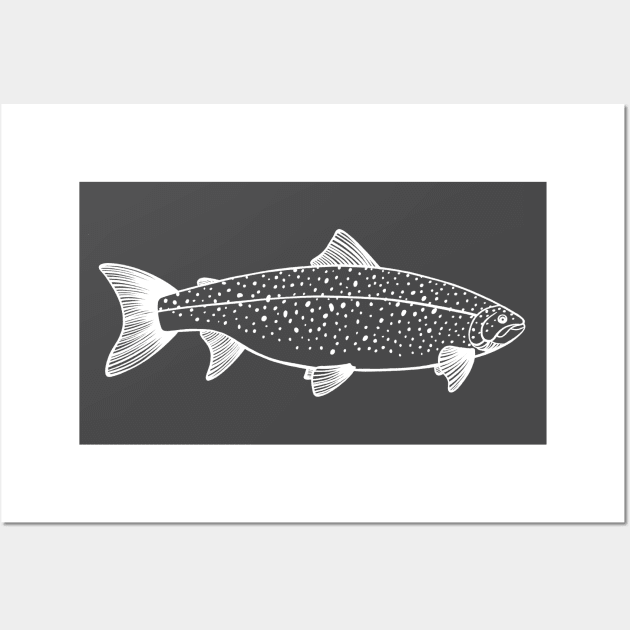 Landlocked Salmon detailed fish drawing Wall Art by Green Paladin